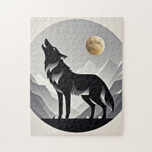 Slanke wolf silhouet zwart grijs minimalist legpuzzel (Verticaal)