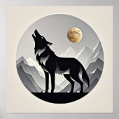 Slanke wolf silhouet zwart grijs minimalist poster (Voorkant)