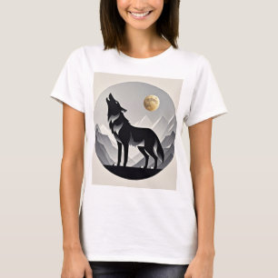 Slanke wolf silhouet zwart grijs minimalist t-shirt