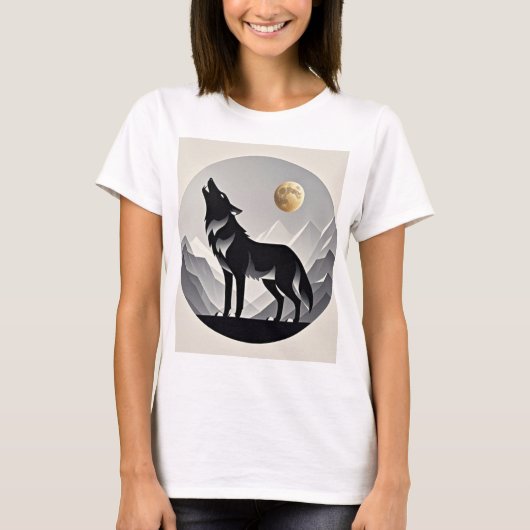 Slanke wolf silhouet zwart grijs minimalist t-shirt (Voorkant)