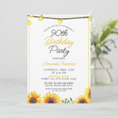 Slanke zonnebloem 90ste verjaardag kaart (Staand voorkant)