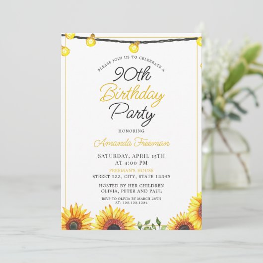 Slanke zonnebloem 90ste verjaardag kaart (Staand voorkant)