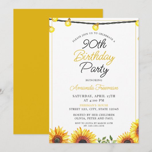 Slanke zonnebloem 90ste verjaardag kaart (Voorkant / Achterkant)