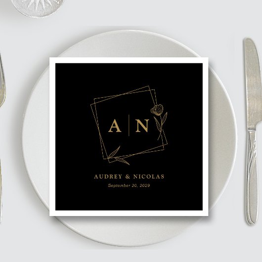 Slanke zwart & goud gepersonaliseerde bruiloft rec servet