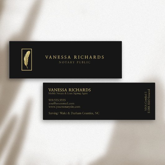 Slanke Zwart & Goud Veer Foto QR Code Notaris Mini Visitekaartje