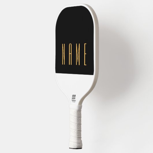 Slanke zwart-wit driekwart kleur blok tekst pickleball paddle (Links)