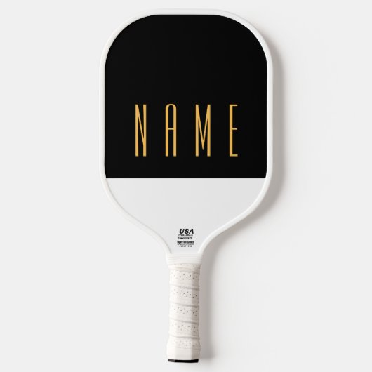 Slanke zwart-wit driekwart kleur blok tekst pickleball paddle (Achterkant)