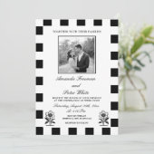 Slanke zwart-wit foto Checkerboard bruiloft Kaart (Staand voorkant)