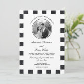Slanke zwart-wit Glitter Checkerboard bruiloft Kaart (Staand voorkant)