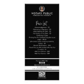 Slanke zwart-wit QR-code notaris prijslijst Reclamekaart (Achterkant)