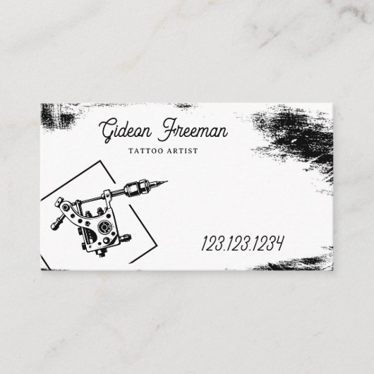 Slanke zwart-wit Tattoo machine Visitekaartje (Voorkant)