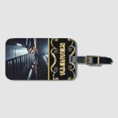 Slanke zwarte aansteker met gedetailleerde pianoku bagagelabel (Voorkant (horizontaal))