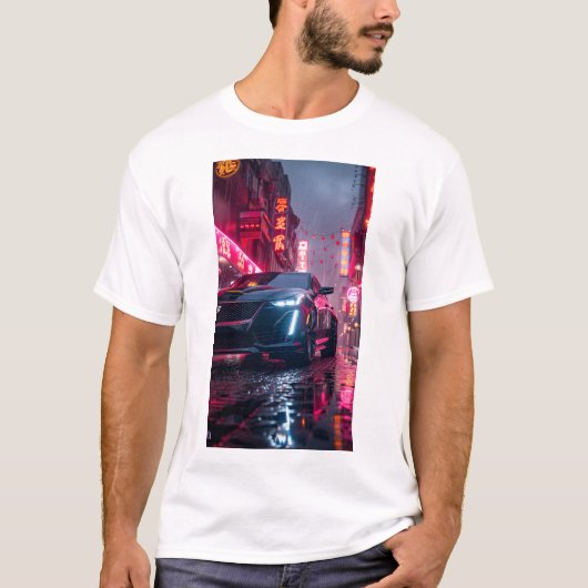 Slanke zwarte Cadillac CT5 Car Wallpaper T-Shirt (Voorkant)