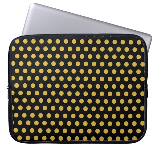 Slanke zwarte laptop Hoesje met Gold Polka accente Laptop Sleeve (Voorkant)