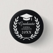 Slanke zwarte laurier krans embleem Afstuderen Pri Ronde Button 3,2 Cm (Voorkant)