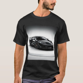 Slanke zwarte sportwagen op een roterend display t-shirt