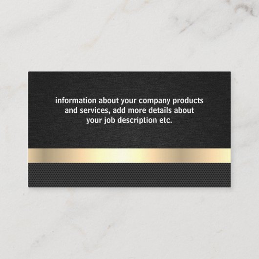 Slanke zwarte textuur | Goud metaal Visitekaartje (Achterkant)