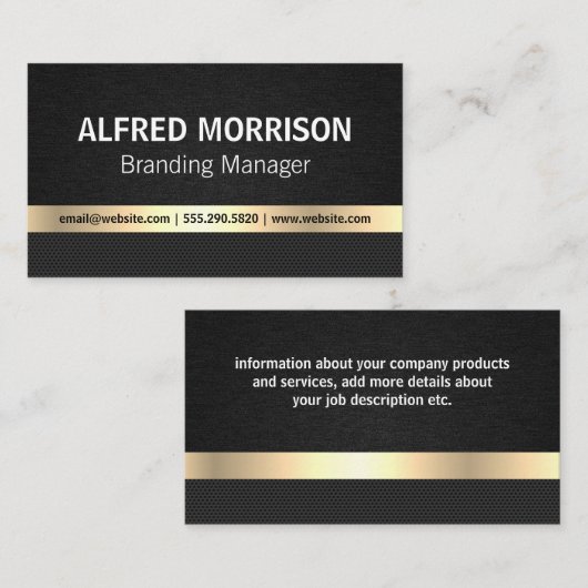 Slanke zwarte textuur | Goud metaal Visitekaartje (Voorkant / Achterkant)
