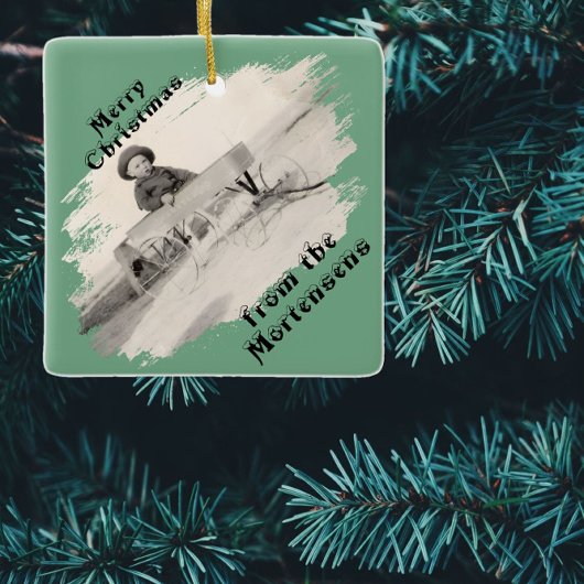 Slanted Photo with Swiped Opening Christmas Text Keramisch Ornament