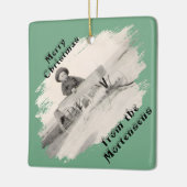 Slanted Photo with Swiped Opening Christmas Text Keramisch Ornament (Links)