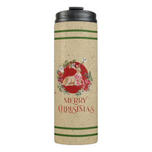 Slanterige kersttypografie Florale kreet met herte Thermosbeker