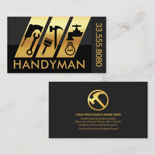 Slanting Gold Handyman Tool Stripes Visitekaartje (Voorkant / Achterkant)