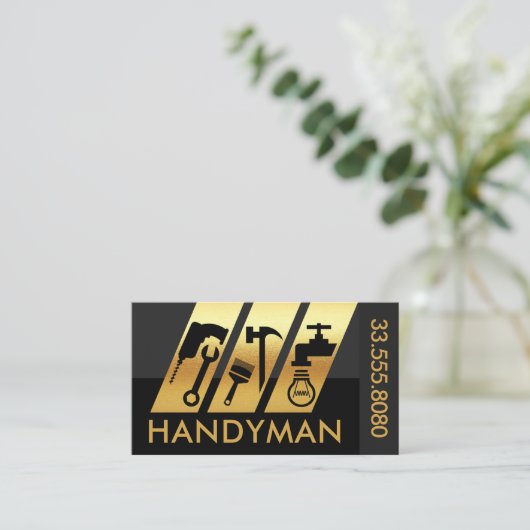 Slanting Gold Handyman Tool Stripes Visitekaartje (Staand voorkant)