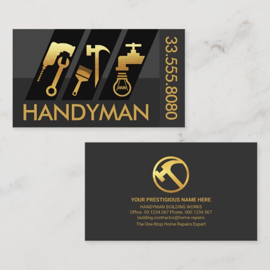Slanting Gold Home Handyman Gereedschap Visitekaartje (Voorkant / Achterkant)