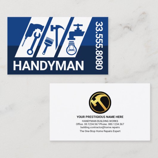 Slanting Home Reparatie Handyman Gereedschap Visitekaartje (Voorkant / Achterkant)