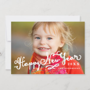Slantscript   Happy New Year Holiday-fotokaart Feestdagenkaart