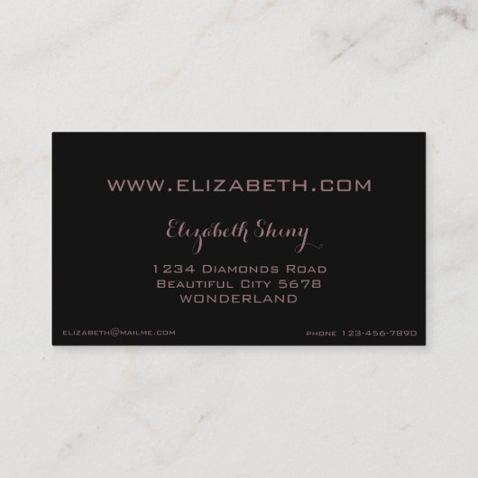 Slanzend Festive Elegant Diamonds Black en Roze Visitekaartje (Achterkant)