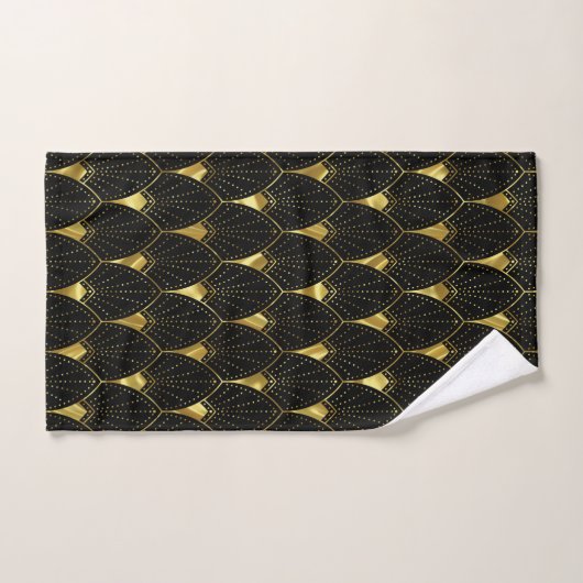 Slanzend Gold Art Deco Patroon op zwarte achtergro Bad Handdoek (Handdoek)