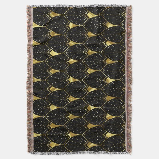 Slanzend Gold Art Deco Patroon op zwarte achtergro Deken (Voorkant Verticaal)