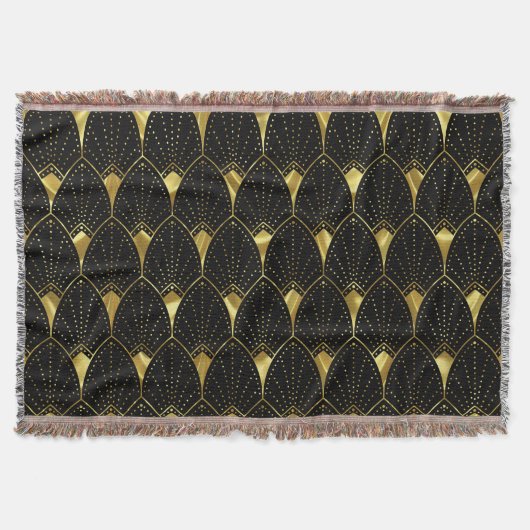 Slanzend Gold Art Deco Patroon op zwarte achtergro Deken (Voorkant)
