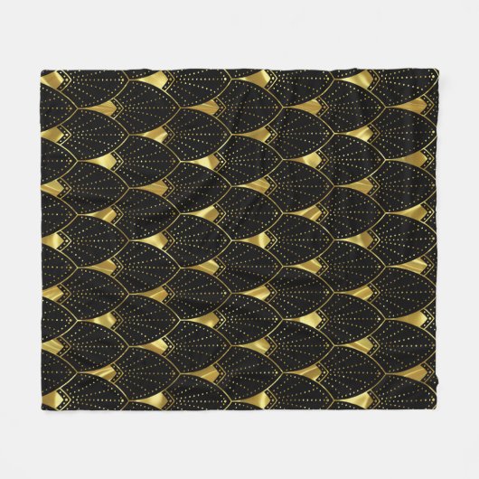 Slanzend Gold Art Deco Patroon op zwarte achtergro Fleece Deken (Voorkant (Horizontaal))