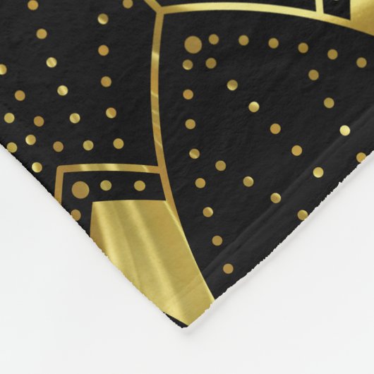 Slanzend Gold Art Deco Patroon op zwarte achtergro Fleece Deken (Hoek)
