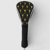 Slanzend Gold Art Deco Patroon op zwarte achtergro Golfheadcover (Voorkant)
