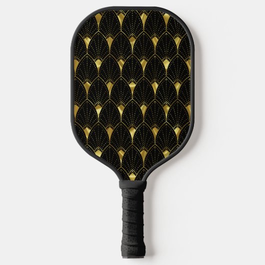 Slanzend Gold Art Deco Patroon op zwarte achtergro Pickleball Paddle (Voorkant)