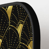 Slanzend Gold Art Deco Patroon op zwarte achtergro Pickleball Paddle (Links Detail)
