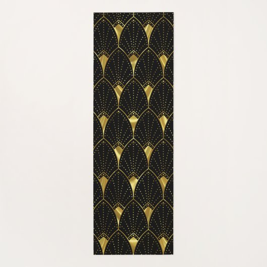 Slanzend Gold Art Deco Patroon op zwarte achtergro Yogamat (Achterkant)