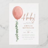 Slanzend Oh Baby Eucalyptus ballon Baby Girl Showe Folie Uitnodiging (Voorkant)