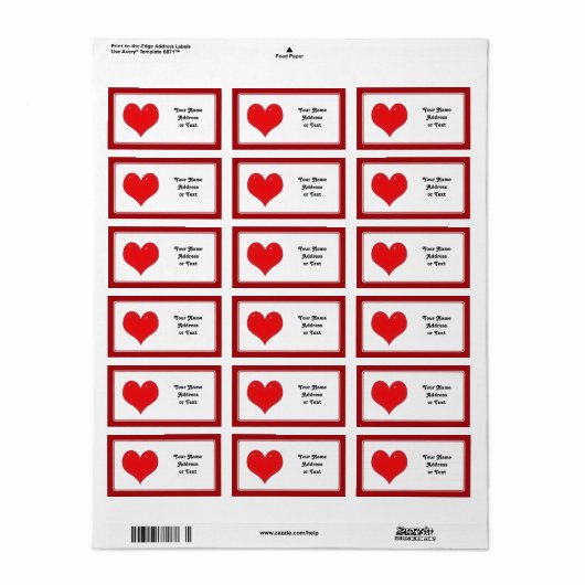 Slanzend rood hart van liefde etiket (Full Sheet)