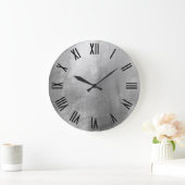 Slanzend zilveren Faux Foil Black Roman Numers Grote Klok (Huis)