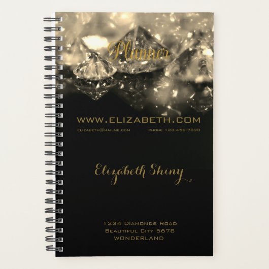 Slanzende Festive Elegant Diamonds Black Sepia Pla Planner (Voorkant)