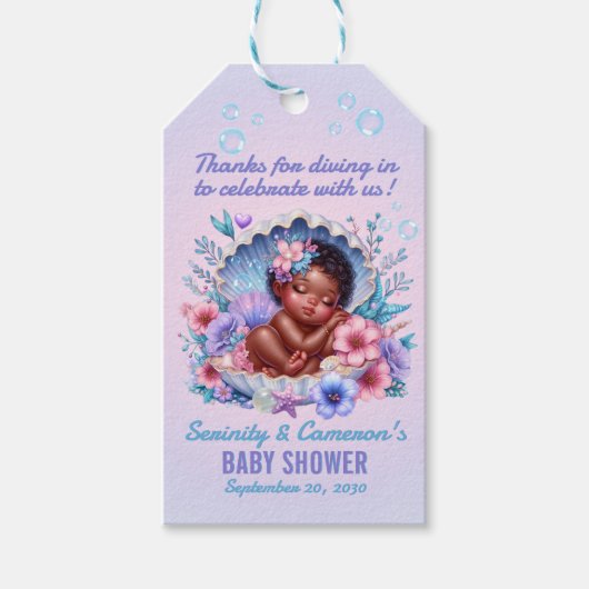 Slapen Afro-Amerikaanse Baby Girl in Seashell Cadeaulabel (Voorkant)