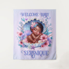 Slapen Afro-Amerikaanse Baby Girl Seashell Wandkleed