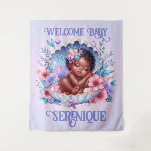 Slapen Afro-Amerikaanse Baby Girl Seashell Wandkleed (Voorkant)