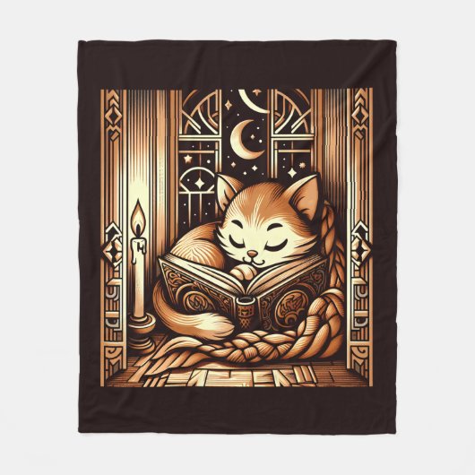 Slapen Art Deco stijl kat met een boek Fleece Deken (Voorkant)