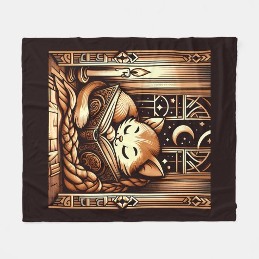 Slapen Art Deco stijl kat met een boek Fleece Deken (Voorkant (Horizontaal))