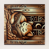 Slapen Art Deco stijl kat met een boek Legpuzzel (Horizontaal)